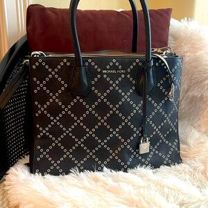 Mk black studded purse leather with handles & strap with free wallet MK